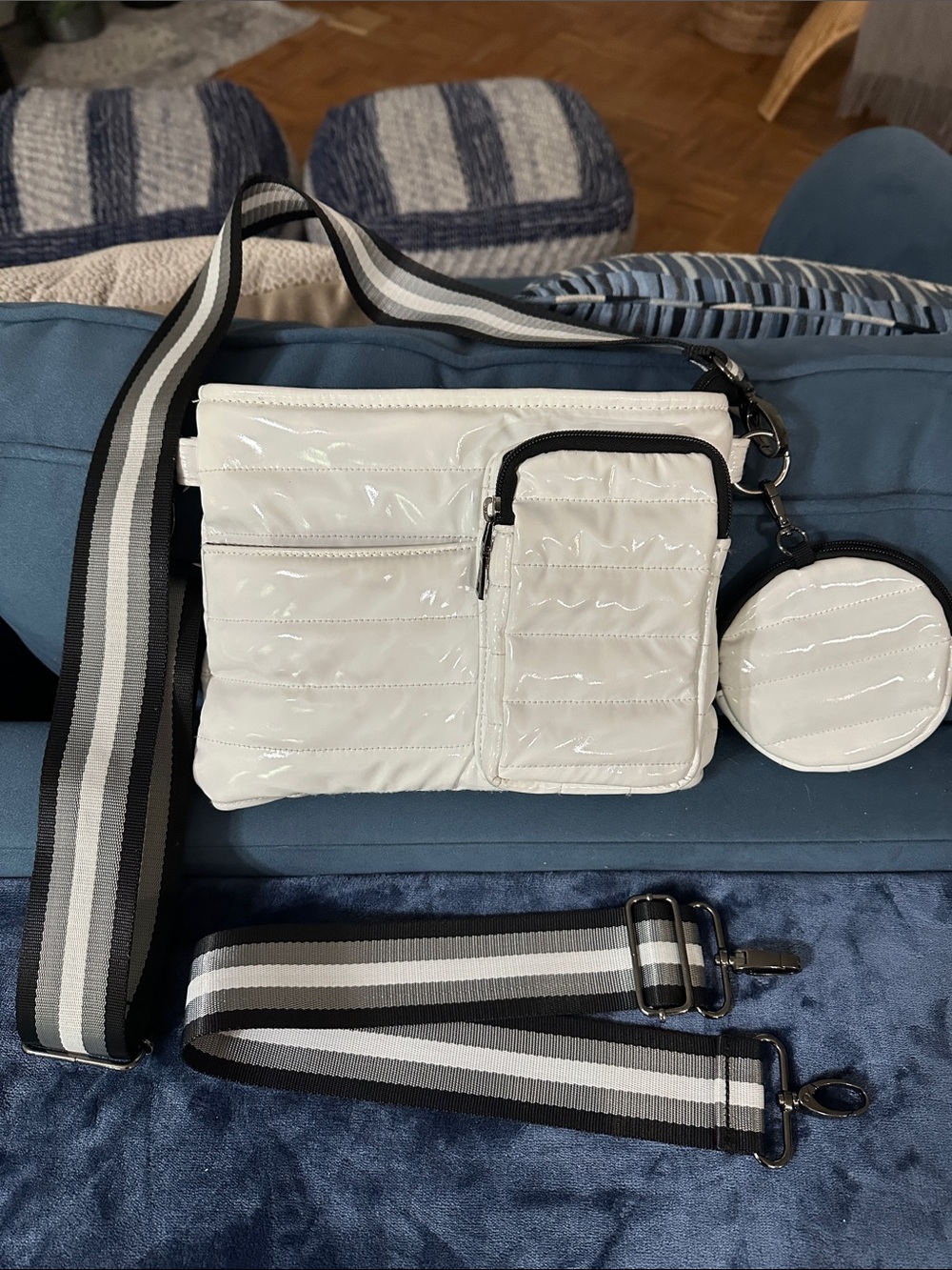 Think Royln White Quilted Crossbody Bag with Coin Pouch